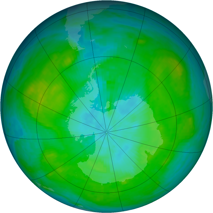 Antarctic ozone map for 21 February 1980